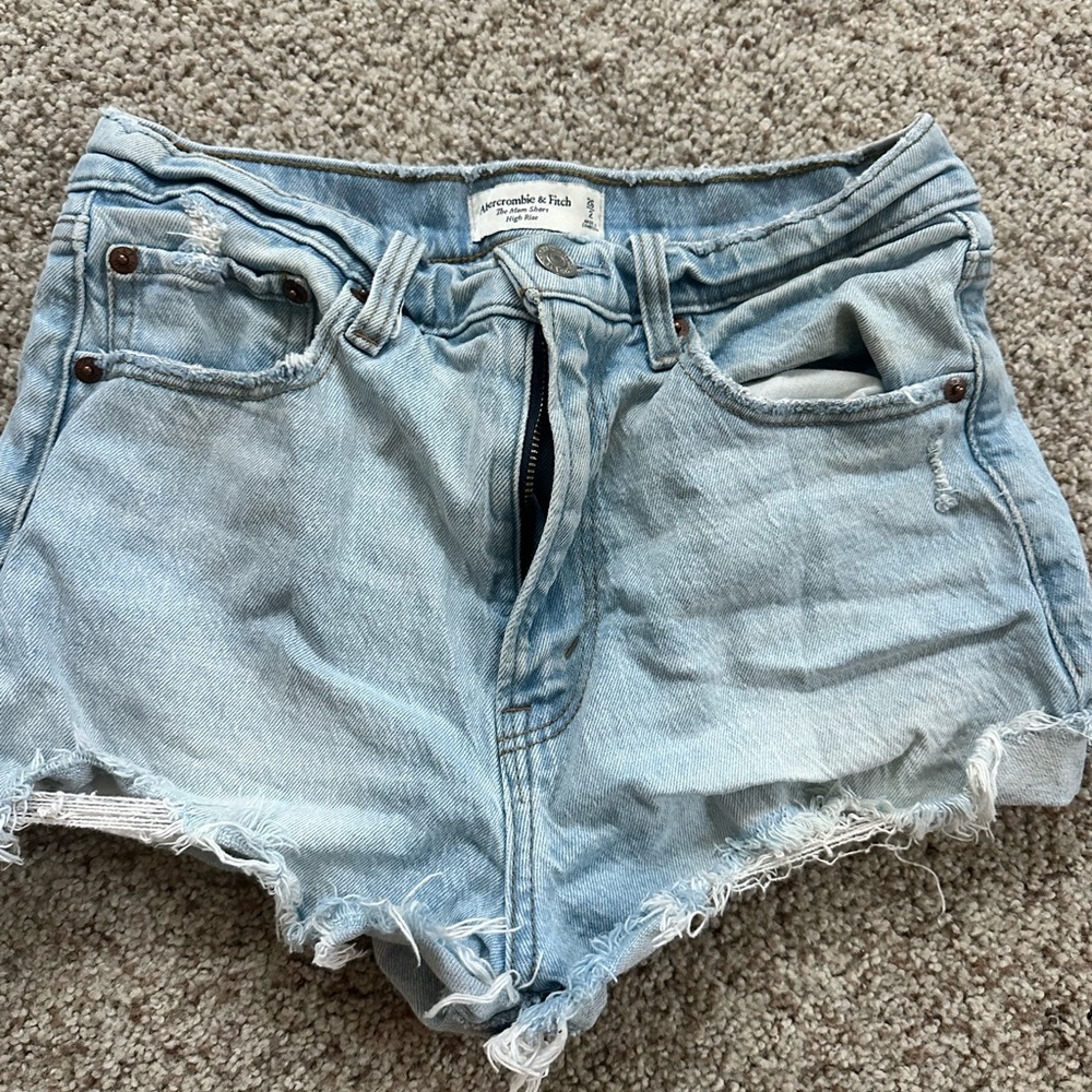 Abercrombie & Fitch the Mom Short High Rise Light Blue Denim Shorts
